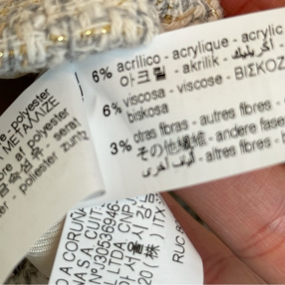 Zara Double Breasted Tweed Jacket Large Gray Texture Weave Crop Blazer Academia - Picture 13 of 16